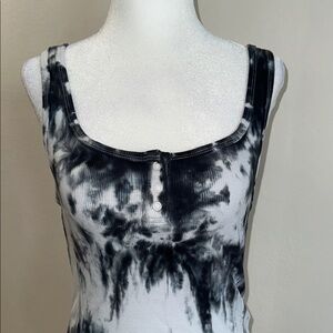 NWT Zara Ribbed Navy Blue and White Tie-Dye Mini Bodycon/Stretch  Dress
